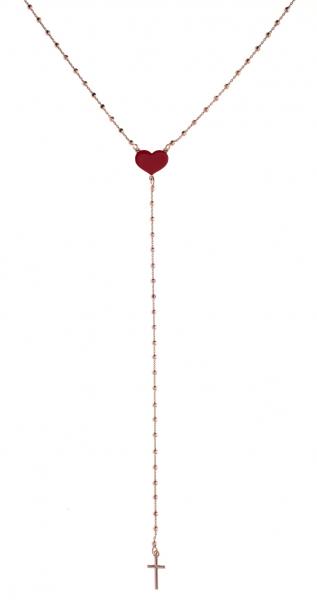 Collana pendente in argento925 Prega & Ama con cuore smaltato rosso - cod.61075